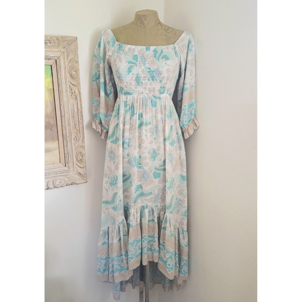 The Fox & The Mermaid Venice Adeline Floral High Low Midi Dress Boho Cottage S/M